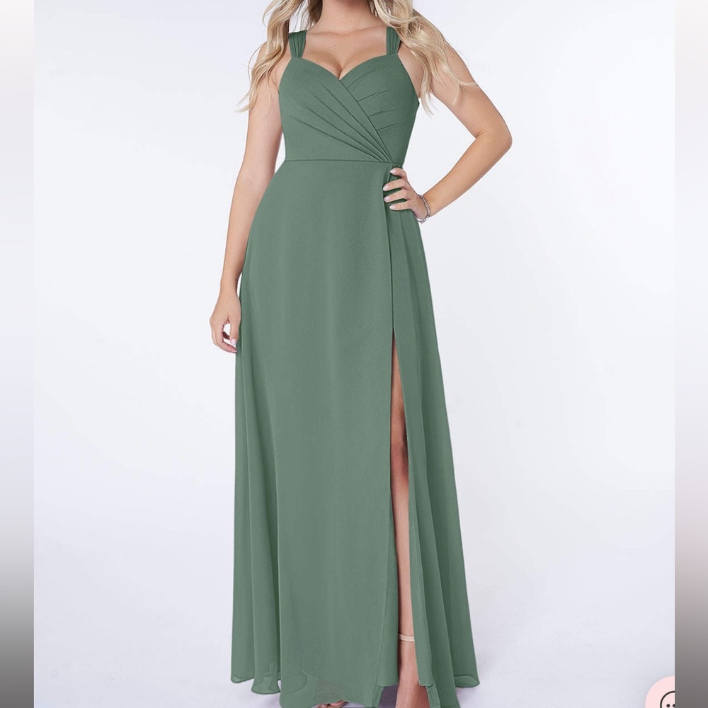 A-Line Pleated Chiffon Floor-Length Dress Eucalyptus